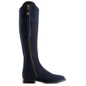 Fairfax & Favor Womens Regina Boot US 7 Wide EU 38 Navy Blue Suede Knee-High NIB
